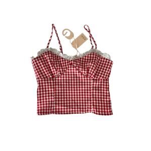 GLG Red White Gingham Crop Top M NWT Lace Trim Cottagecore Y2K Picnic Cami